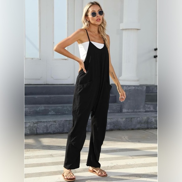 Lviefent Womens Loose Oversized Jumpsuit Adjustable Spaghetti Strap With Pockets - Picture 5 of 8